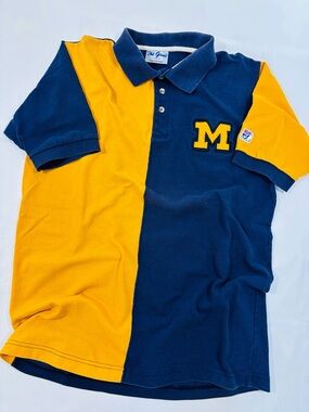 Vintage The Game University of Michigan Block Color Short Sleeve Polo Shirt